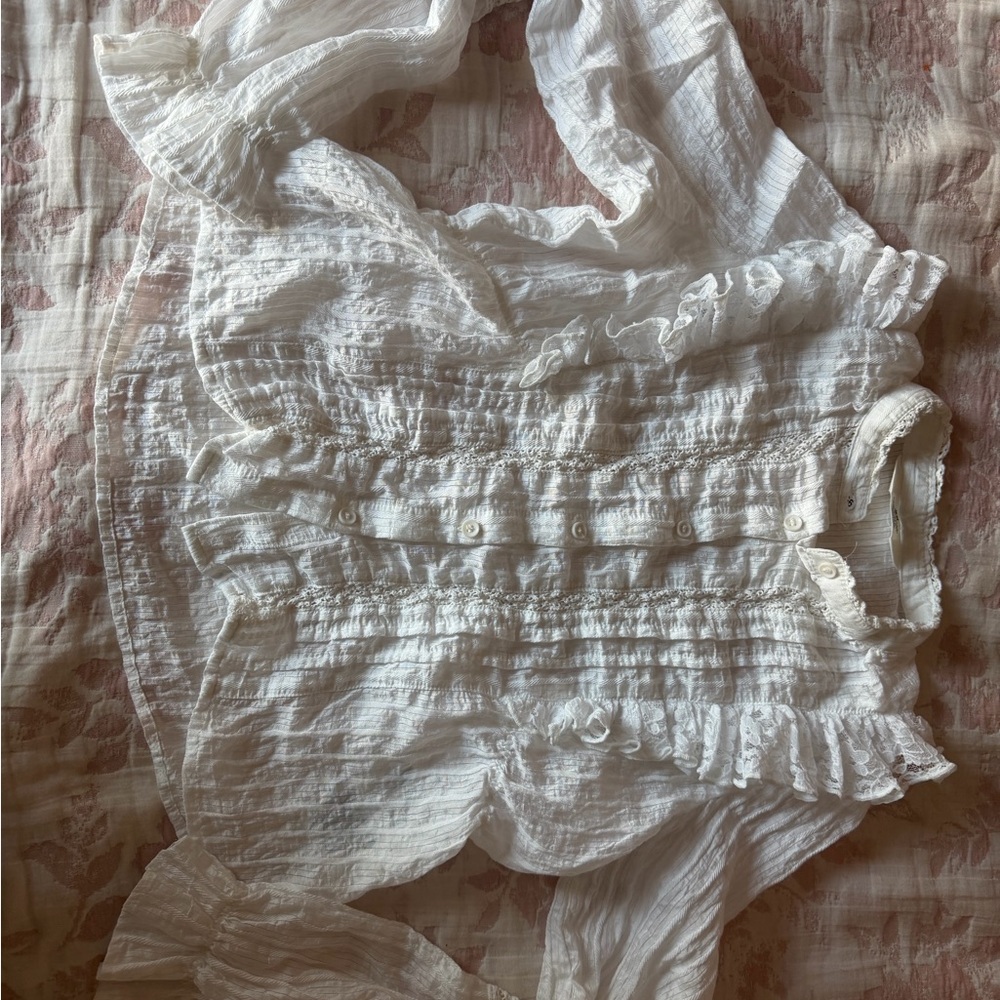 H&M White Ruffled Girls Blouse cottage core